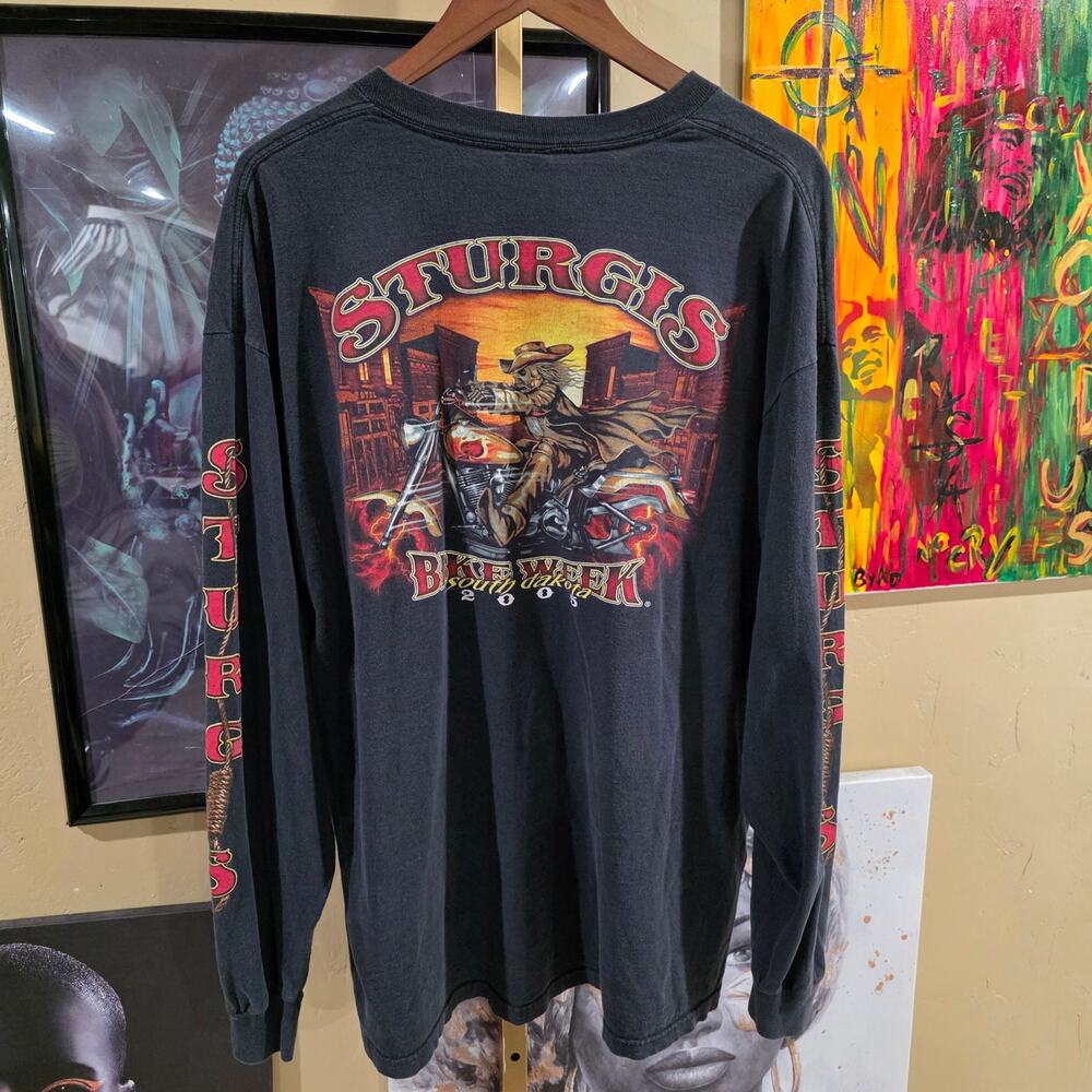 2005 Y2K Sturgis Bike Week Grunge Double Sided Skull Long Sleeve Tee Size 2XL